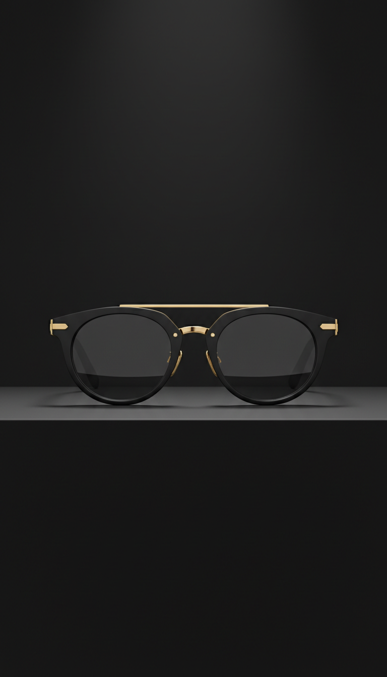 Matte black sunglasses with architectural gold trim