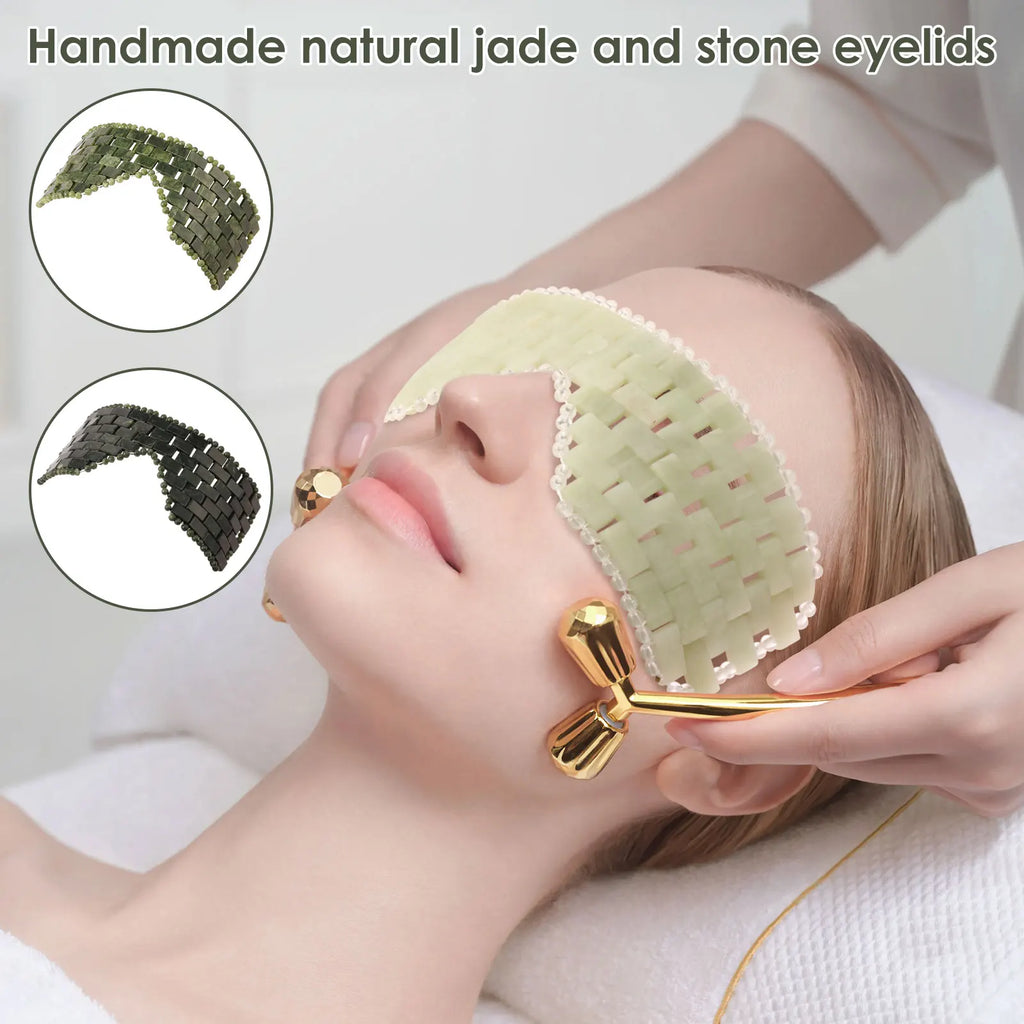 Jade Eye Mask Portable Jade Stone Facial Mask Comfortable Green Cooling Eye Cover Home Beauty SPA Salon Skincare Beauty Massager