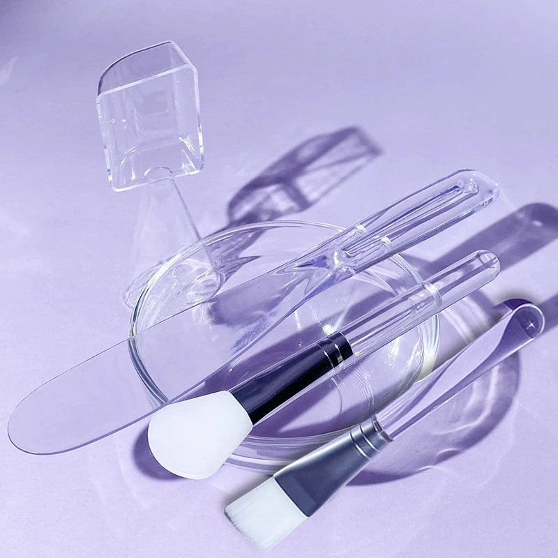 Transparent Mixing Bowl Set DIY Facemask Mixing Tools Soft Applicator Brushes Spatula for Face Deep Cleaning Beauty Skin Care