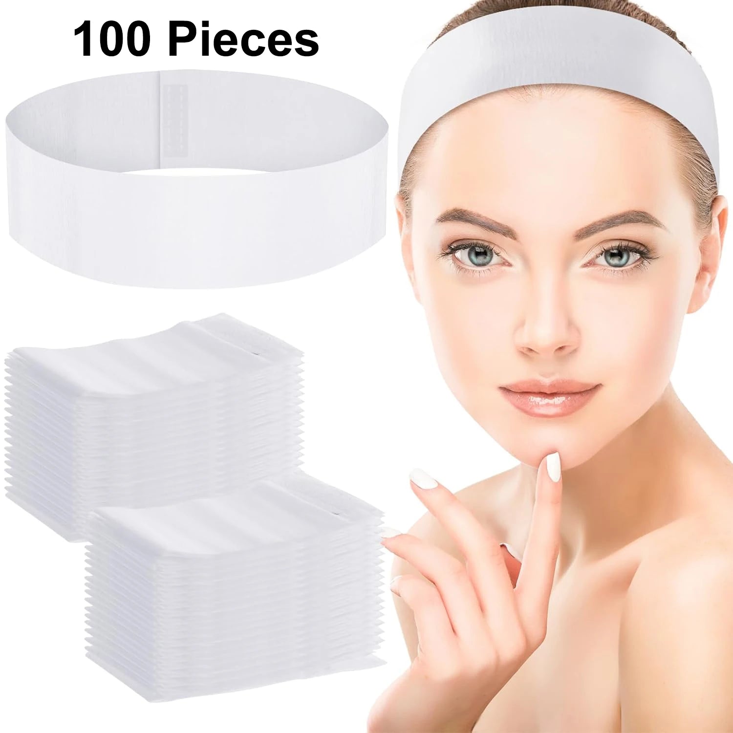 50/100/200PCS Disposable Facial Headbands for Women – Soft Non-Woven Spa Headbands for Facials, Makeup, Skincare, Salon Use
