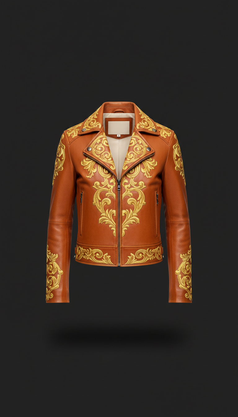 Italian leather jacket with gold detailing