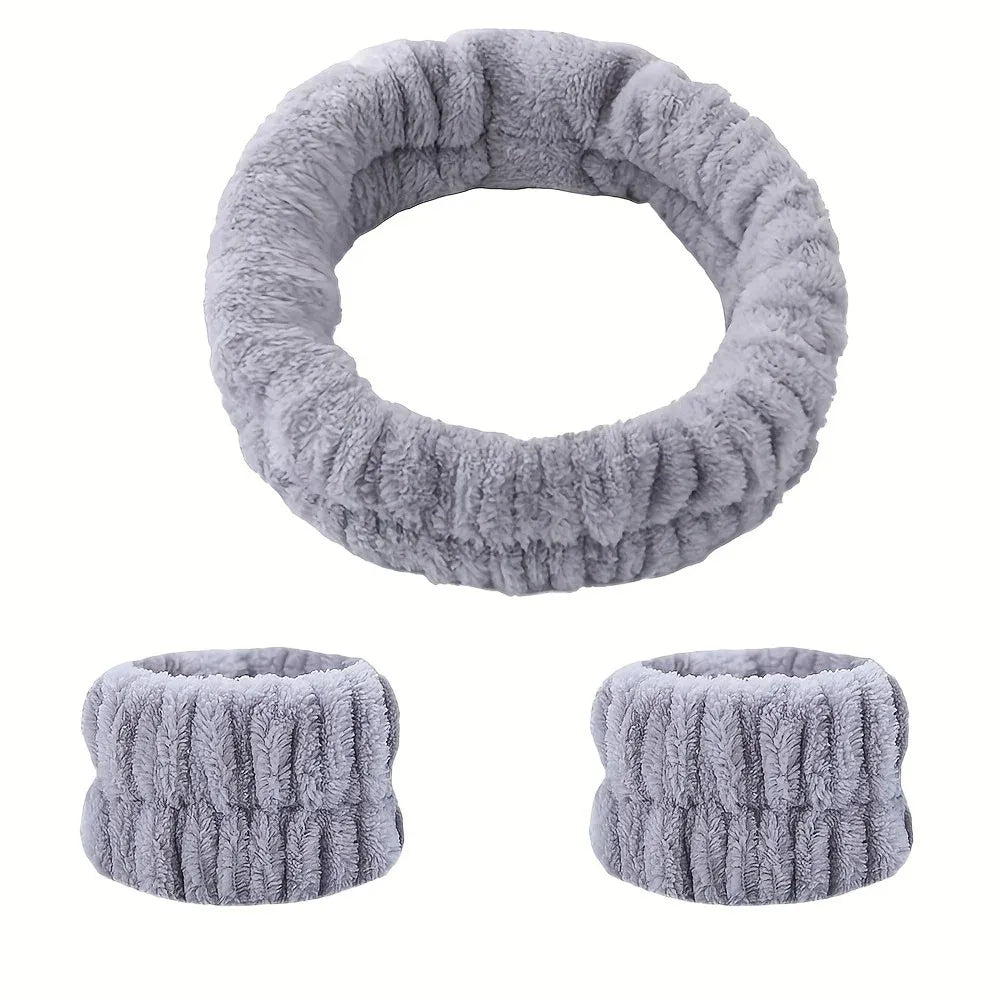 Coral Velvet Facial High-elastic Makeup Hairband Face Wash Wristband Set-face Wash, Facial Mask, Skin Care