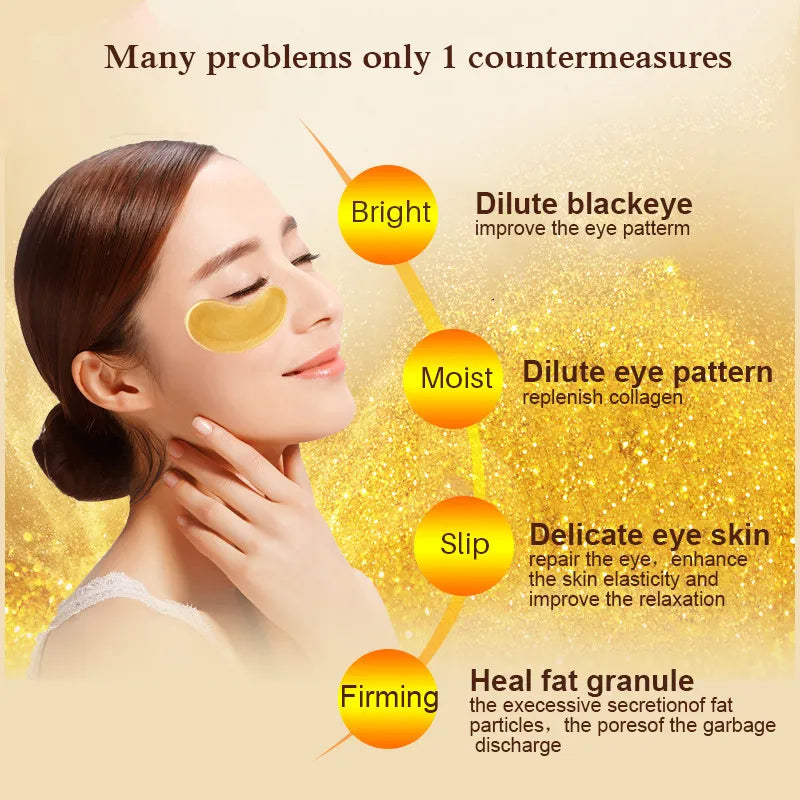 10/20pcs Golden Crystal Collagen Eye Mask Anti Dark Circle Anti-Aging Moisturizing Pink Lip Mask Eyes Lips Travel Size Skin Care
