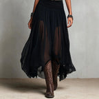Summer New Black Strap Long Dress for Women, Mesh Dress with Belt