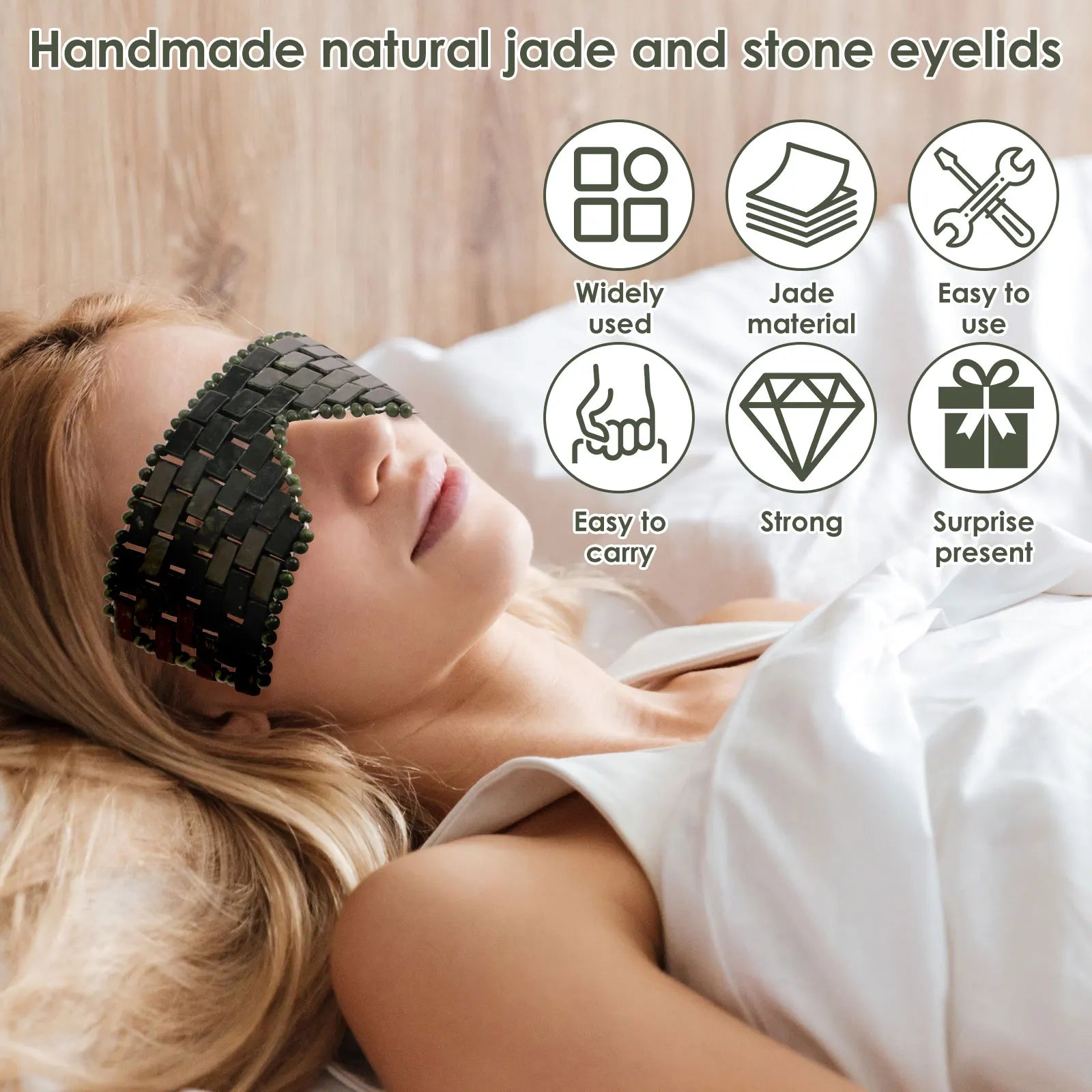 Jade Eye Mask Portable Jade Stone Facial Mask Comfortable Green Cooling Eye Cover Home Beauty SPA Salon Skincare Beauty Massager